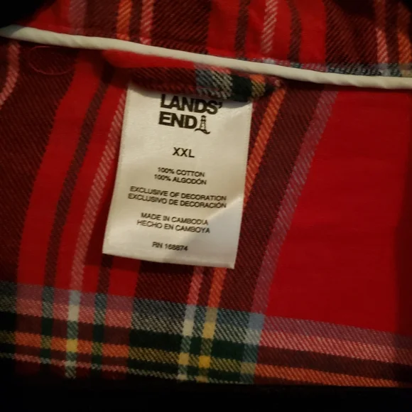 Lands' End XXL Pajama Red Plaid Shirt Nearly New - Picture 3 of 4